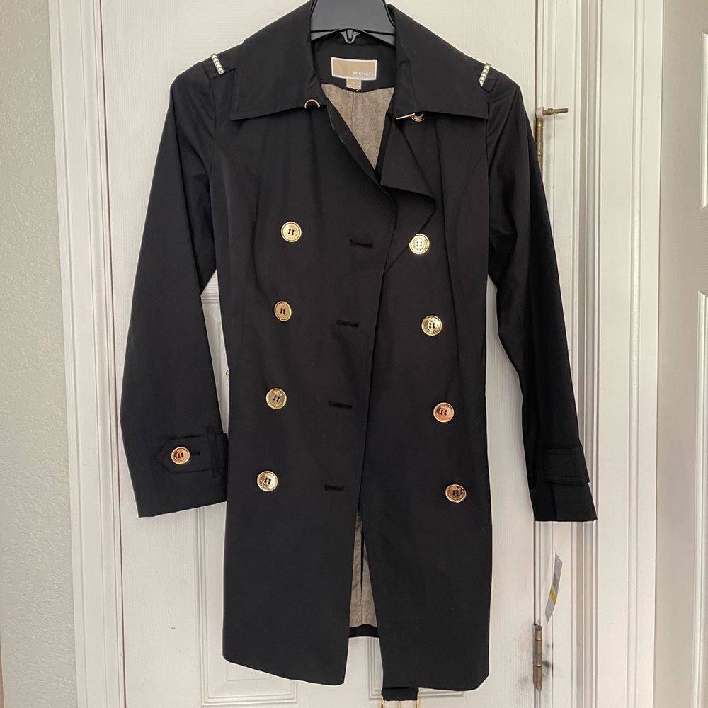 Michael Kors Gold Button Black Trench Coat